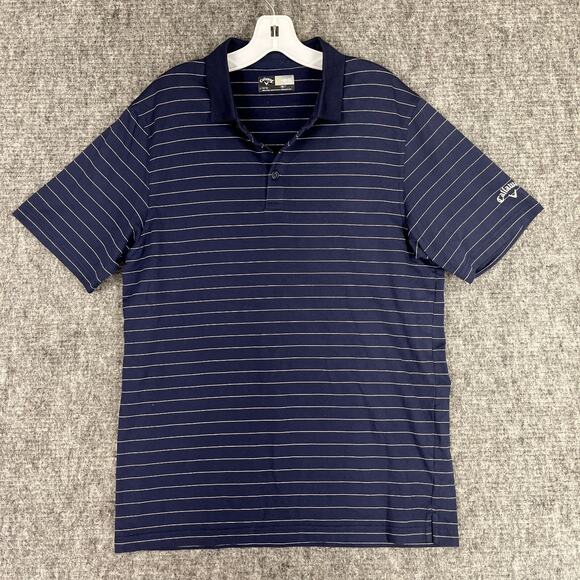 Callaway Mens Golfing Polo Shirt Large Blue Stripes Opti.Dri Wicking Quick‎ Dry - Picture 1 of 9